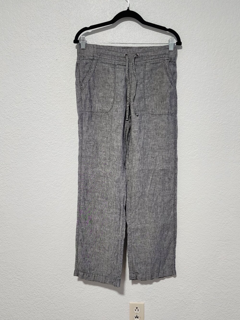 Athleta Pants Wide Leg Elastic Waist Relaxed Fit 100% linen Grey Size 4 Small